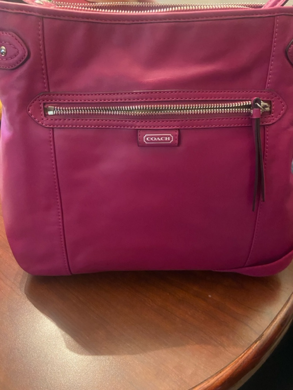 Coach Fuchsia Leather Shoulder Bag with Front Zip